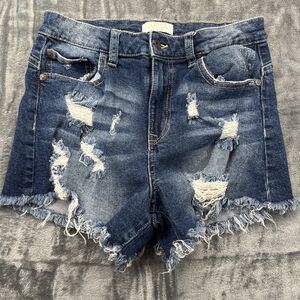 Ariya Distressed Jean Shorts Womens Sz 7 Dark Blue Denim High Rise Distressed